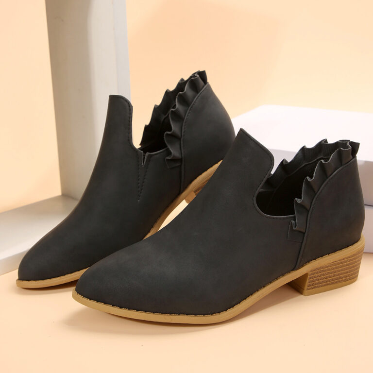 Flat Chunky Heel Fashion Shoes Women's Solid Color Pointed Martin Boots - Image 4