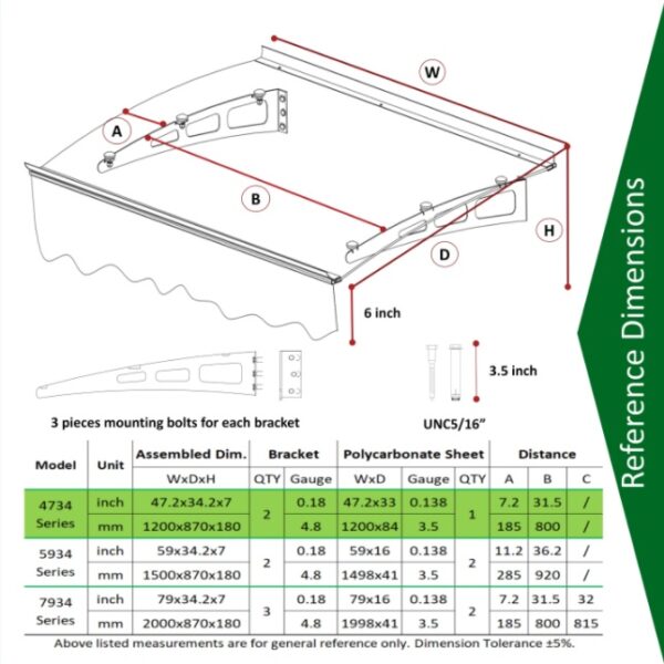 The Series Window And Door Awning Is Made Of 0.137-inch Thick Crystal Solid Polycarbonate Sheet And Aluminum Alloy - Image 5