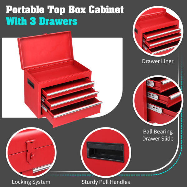 4 Drawer Cabinet With Lock, 330lb Steel, Service Tool Cart Red - Image 3