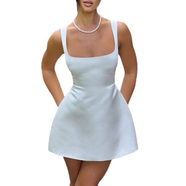 Satin Sling Solid Color Short Dress - Image 6