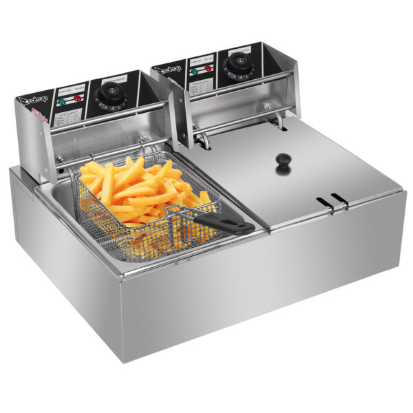 Electric Fryer Silver Stainless Steel Double Cylinder - Image 10