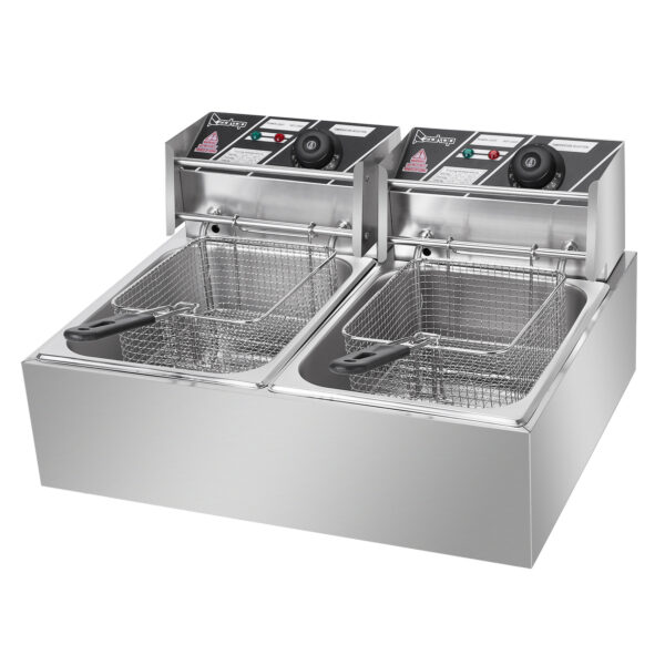 Electric Fryer Silver Stainless Steel Double Cylinder - Image 3