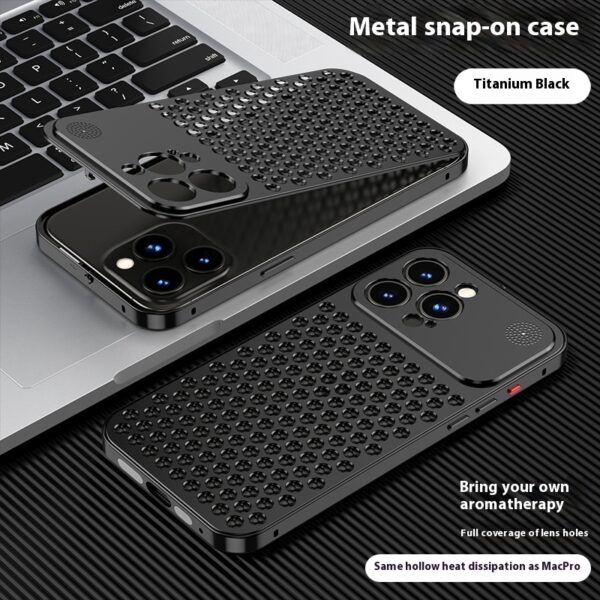 Applicable To Iphone15 Phone Case New Spring Fastener Aromatherapy Heat Dissipation Aluminum Alloy Case - Image 7