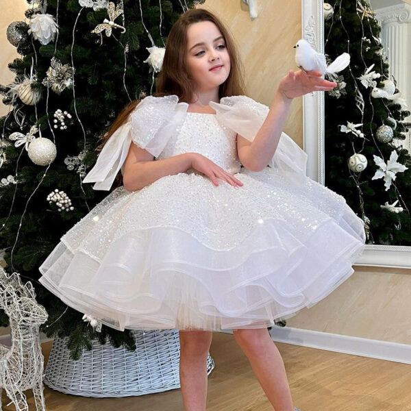 Girls' White Birthday Party Formal Dress Skirt - Image 6