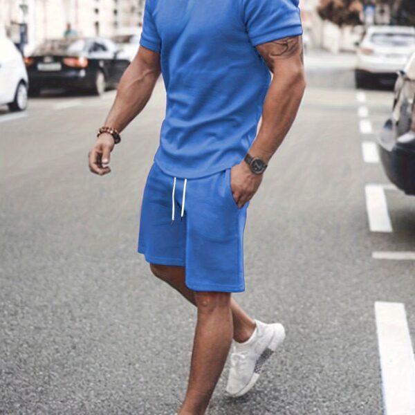 Men's Outfit, Solid Casual Crew Neck Short Sleeve T-Shirt & Drawstring Shorts 2-piece Set For Summer Outdoor Activities - Image 7