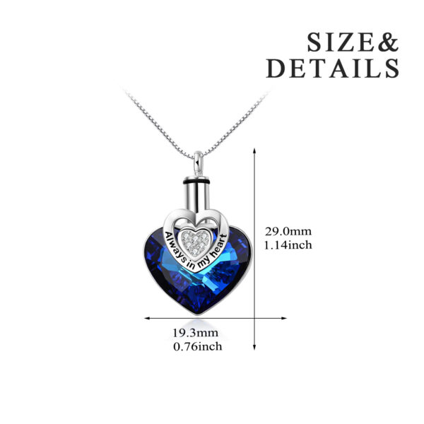 Crystal from Austria Heart Urn Cremation Keepsake Necklace in White Gold Plated Sterling Silver - Image 6