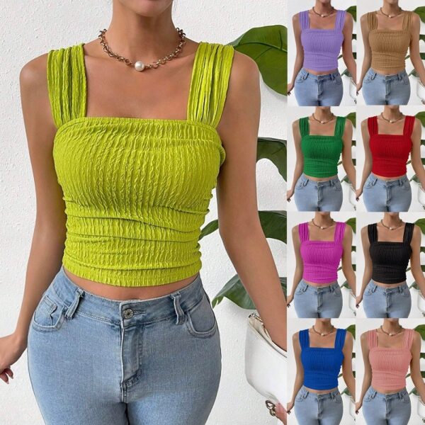 Fashion Sleeveless Midriff-baring Square Collar Shoulder Strap Vest Top