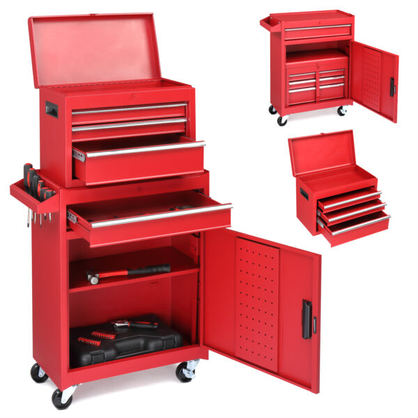 4 Drawer Cabinet With Lock, 330lb Steel, Service Tool Cart Red - Image 8