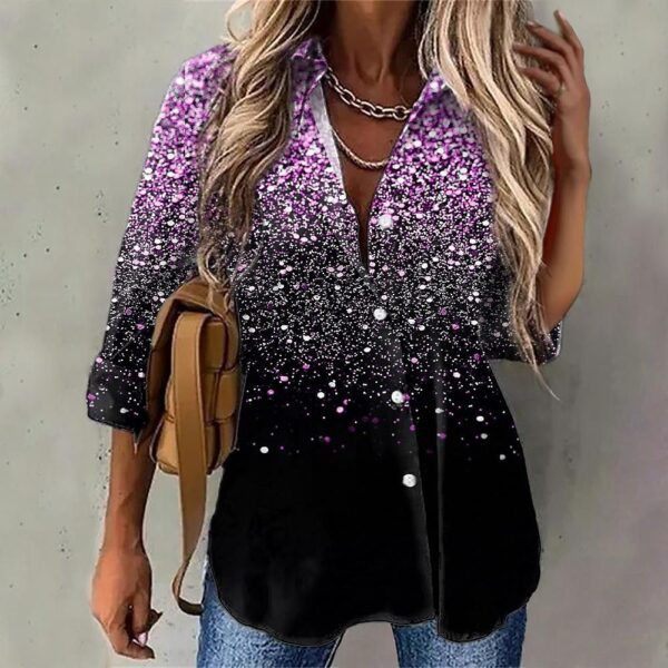 Women's Sparkling 3D Printed Plus Size Long Sleeve ShirtT-shirt - Image 9