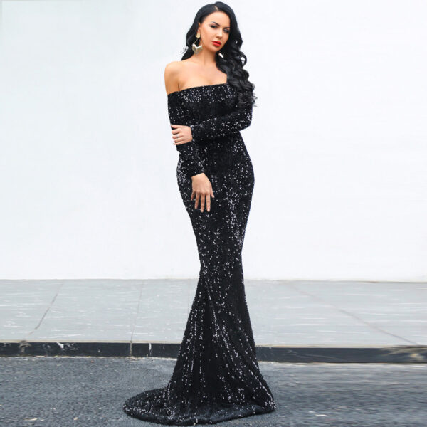 Sexy Strapless Long Sleeve Sequins Party Evening Dress - Image 10