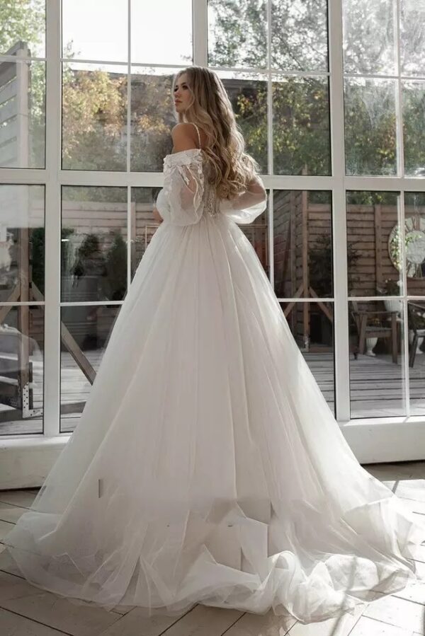 Boho Bride Gown Puff Sleeve Off Shoulder Wedding Dresses - Image 2