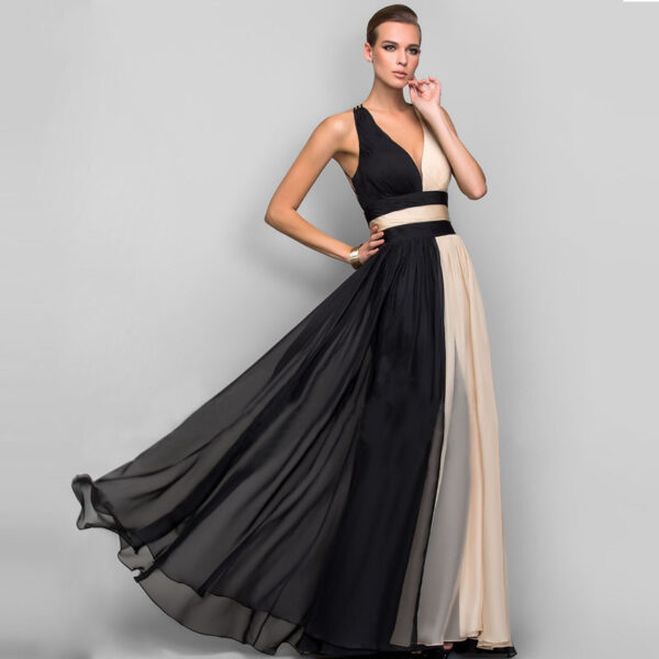 European and American fashion V-neck backless color dress skirt long dress - Image 2