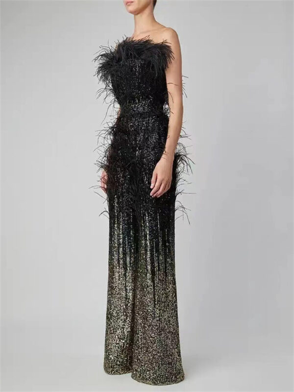 Ostrich Feather Gradient Sequin Tube Top Jumpsuit - Image 8