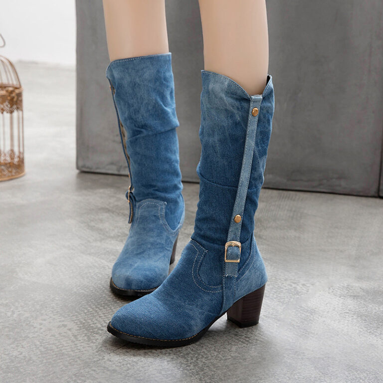 Middle Denim Women's High Heels High Boots - Image 4