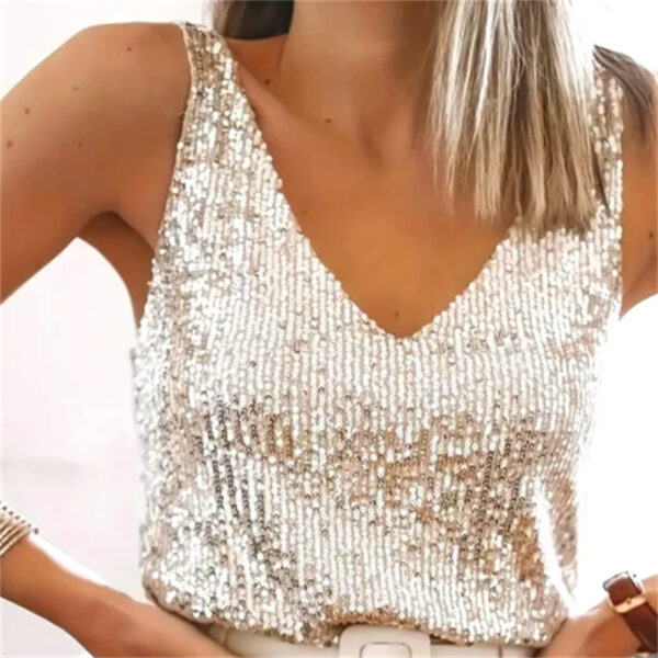 Women's Sequin Summer Young Sexy V-neck Top - Image 2