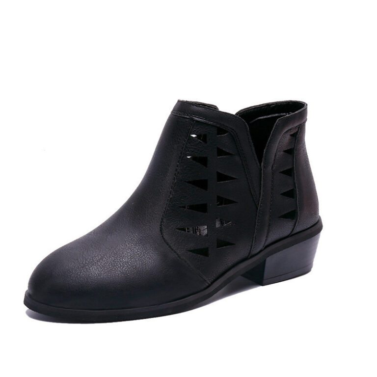 Ladies Side Zipper Hollow Thick Heel Women's Boots - Image 5