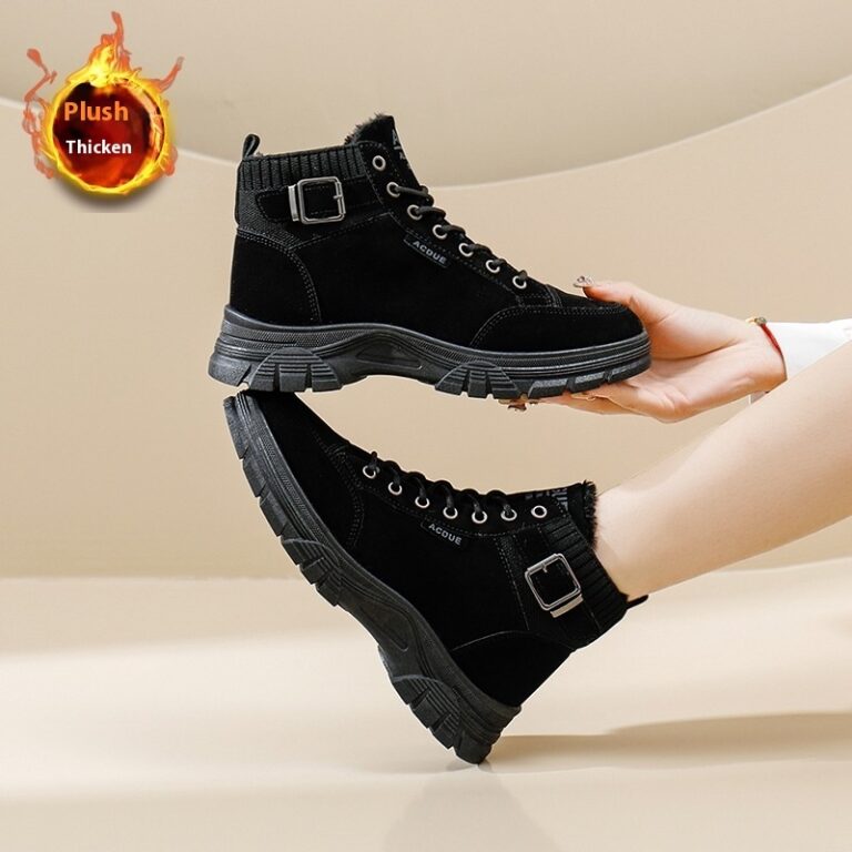 Women's Cotton-padded Shoes Round Toe Thick Bottom Fleece-lined Warm Suede Boots - Image 6