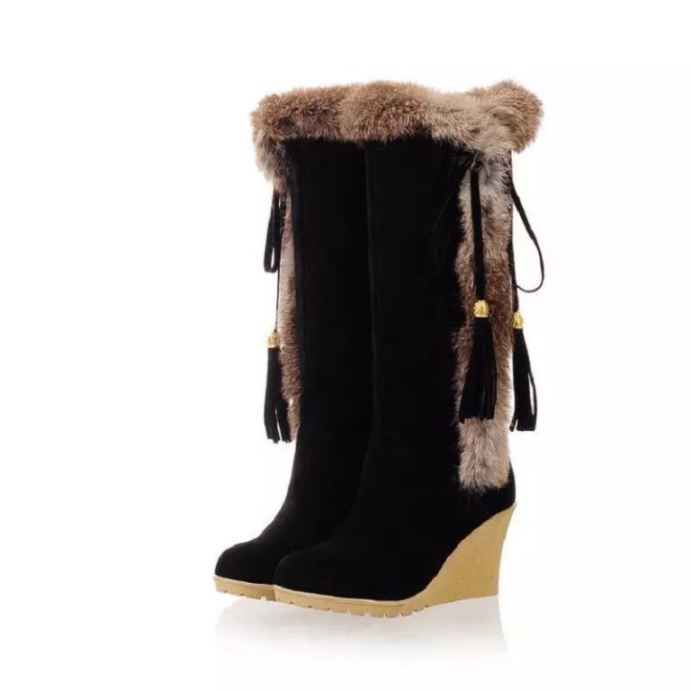 Autumn And Winter New Frosted Plus Size Wedge Boots Fur Integrated High-top For Women - Image 6