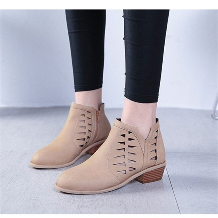 Ladies Side Zipper Hollow Thick Heel Women's Boots - Image 6