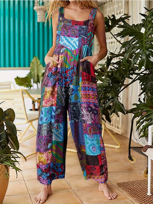 Women's Ethnic Style Suspender Button Printing Jumpsuit - Image 2