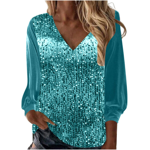 Women's V-neck Loose Gold Velvet Sequined Long Sleeve - Image 9