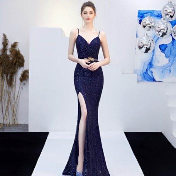 New Banquet Elegant Annual Meeting Long Host Deep V Sexy Fishtail Sequined Dress - Image 5