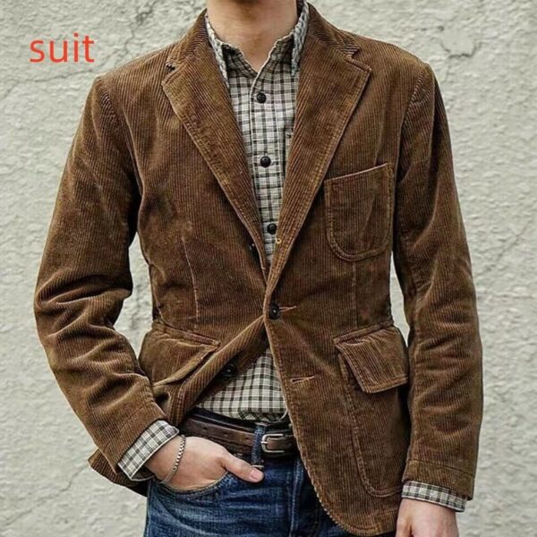 Corduroy Jacket Winter Solid Color Casual Blazer Fashion Warm Men Coat - Image 2