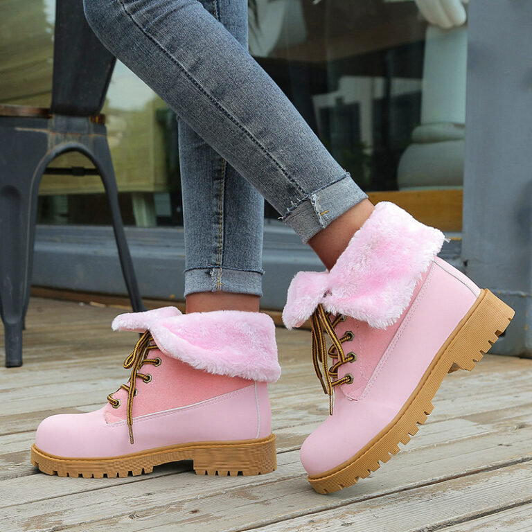 European and American round toe lace low heel snow boots - Image 2