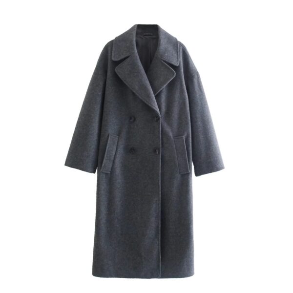 Temperament Commuting Lightly Cooked Wind Solid Color Lapel Woolen Coat - Image 3