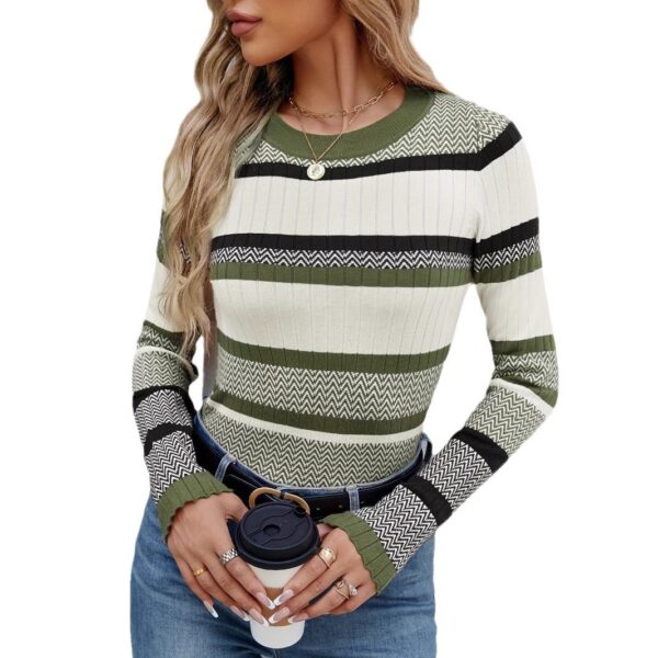 Contrast Color Striped Thread Top Fashion Sweater Women's - Image 8