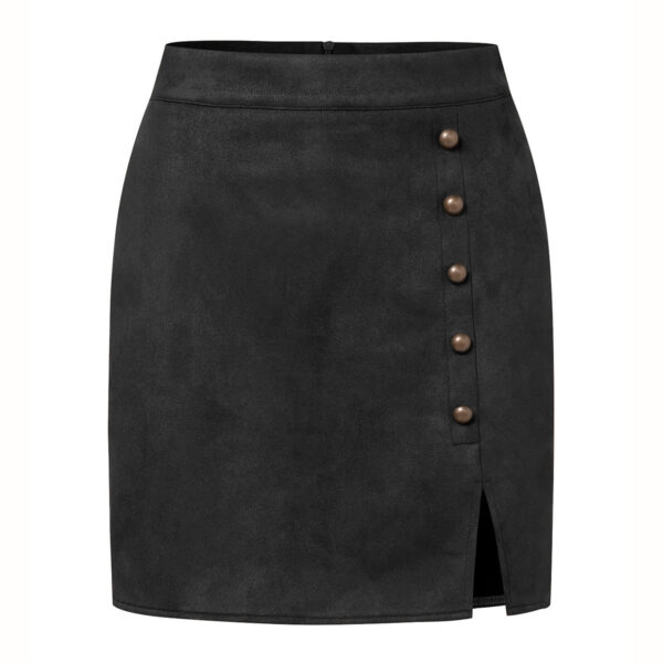 Women's Solid Color Suede High Waist Metal Buckle Skirt - Image 4