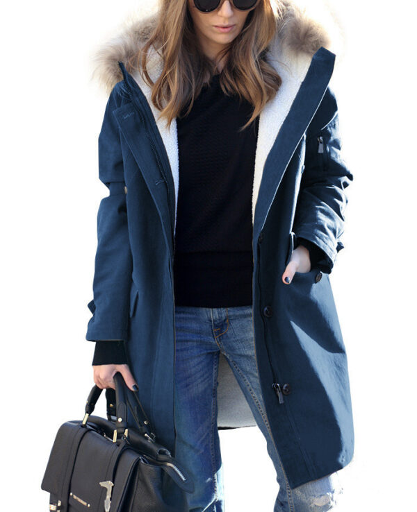 Women's Loose Extended Fur Collar Hooded Overcoat - Image 6