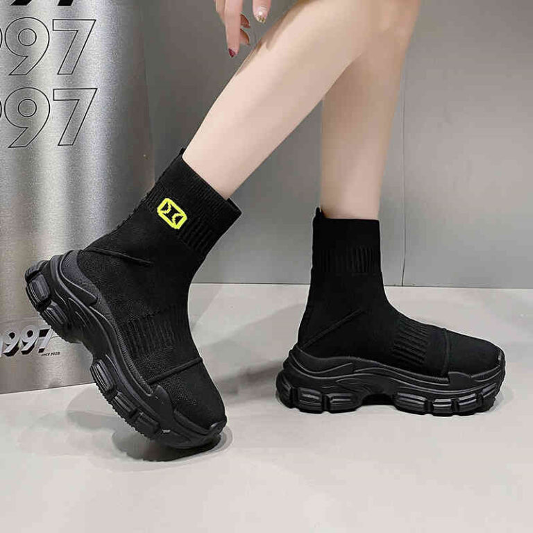 Spring And Autumn Fashion Thick Soled Height Increasing Flyknit Elastic Boots - Image 7