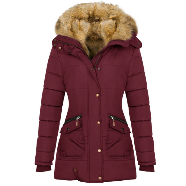 Long Sleeved Pocket Decorated Waist Warm Cotton Padded Jacket - Image 2