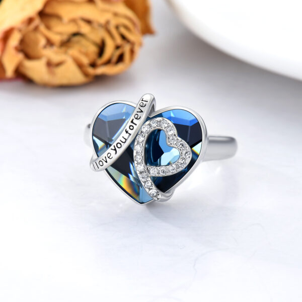 Heart Cremation Urn Ring with Crystal from Austria in White Gold Plated Sterling Silver - Image 2