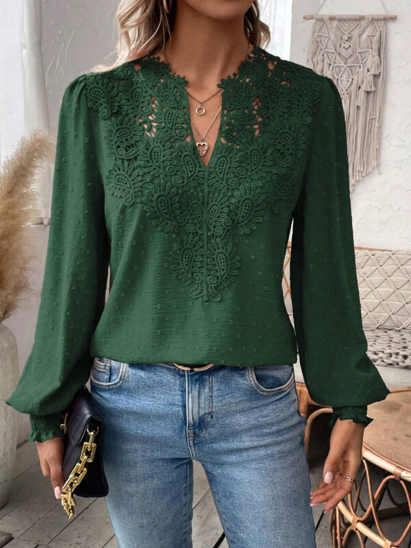 Lace Solid Color Long Sleeve Casual Women's Top - Image 4