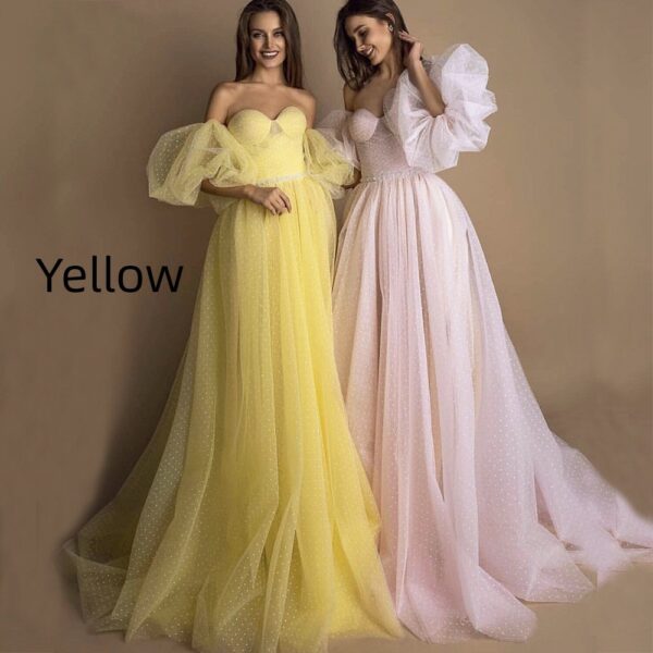 Evening Gown Tube Top Retro Lantern Sleeve Light Yarn - Image 10