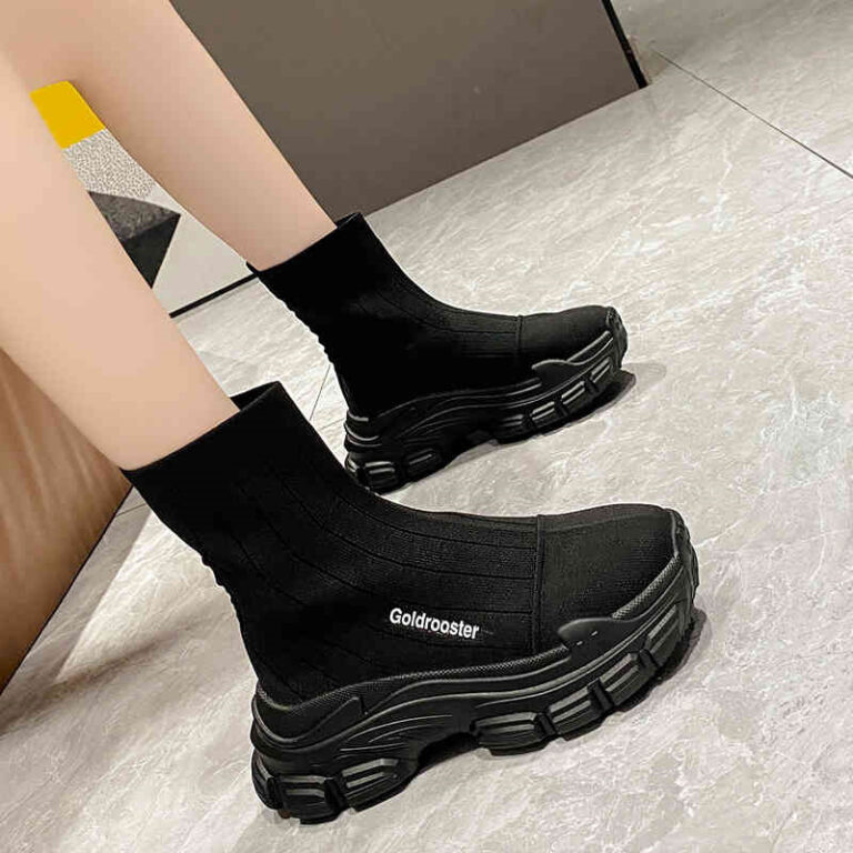 Spring And Autumn Fashion Thick Soled Height Increasing Flyknit Elastic Boots