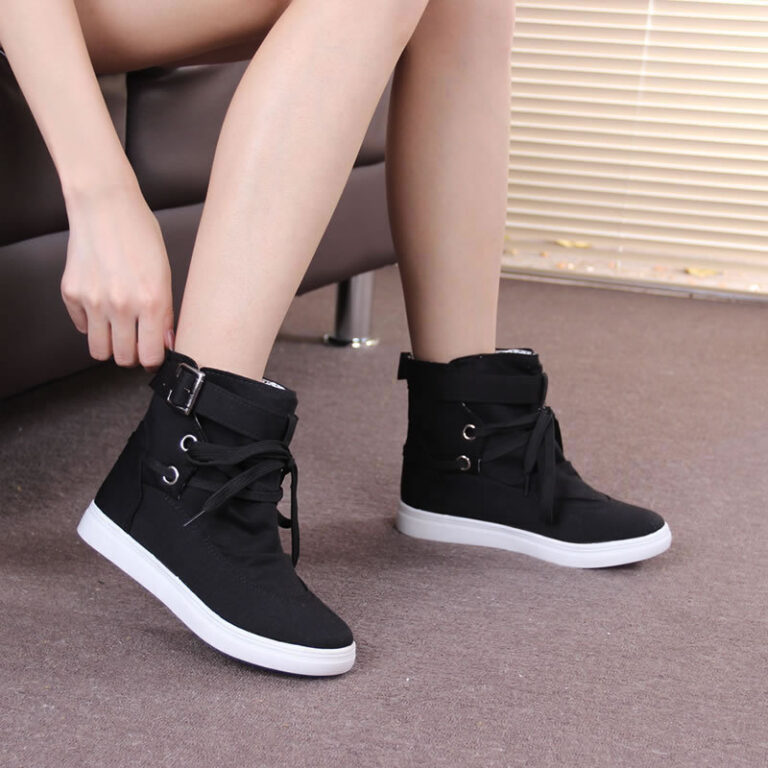 High-Top Shoes, Soft-Soled Shoes, Round Toe Lace-Up Student Flat-Bottomed Casual Women'S Short Boots - Image 4