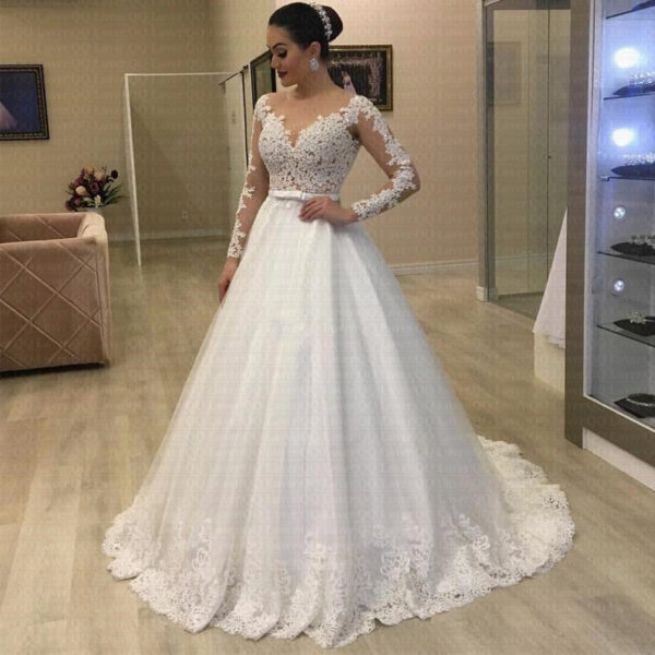 Applique Long Sleeve Wedding Dress Wedding Dress Bridal Gown - Image 3