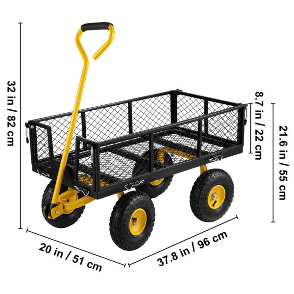 VEVOR Steel Garden Cart, Heavy Duty 900 Lbs Capacity, With Removable Mesh Sides To Convert Into Flatbed, Utility Metal Wagon With Rotating Handle And 10 In Tires, Perfect For Garden, Farm, Yard - Image 2