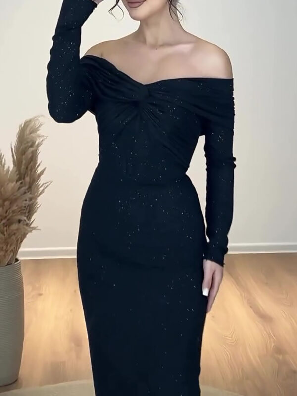 Elegant Off-shoulder Twist Glitter Dress - Image 3