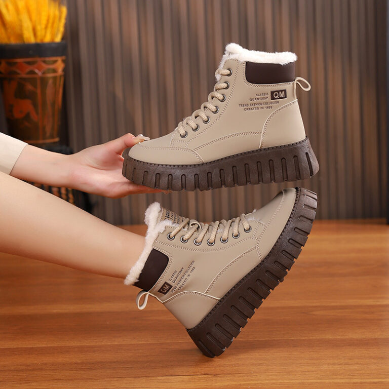 Ins Lace-up Snow Boots Winter Warm Fleece Flat Shoes For Women Fashion Casual Plush Ankle Boot - Image 5