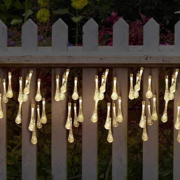 LED Outdoor Water Drops Solar Lamp String Lights LED Fairy Holiday Christmas Party Garland Garden Waterproof - Image 5