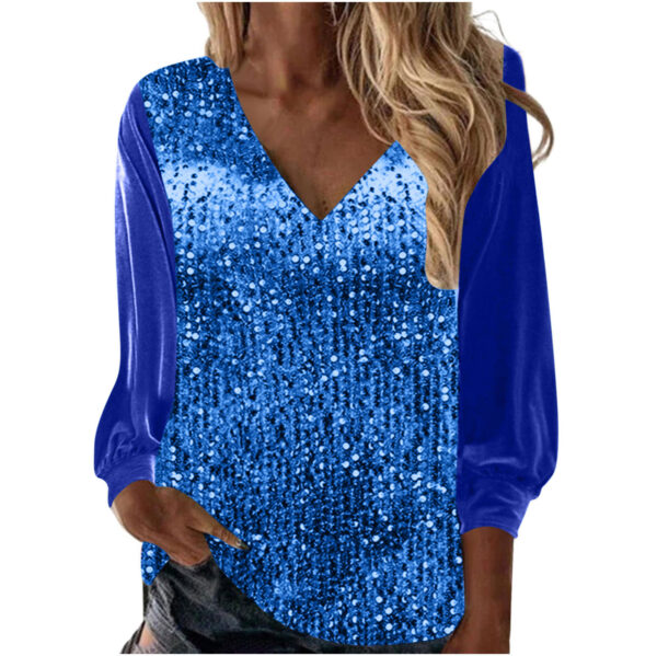 Women's V-neck Loose Gold Velvet Sequined Long Sleeve - Image 7