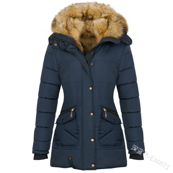 Long Sleeved Pocket Decorated Waist Warm Cotton Padded Jacket - Image 3