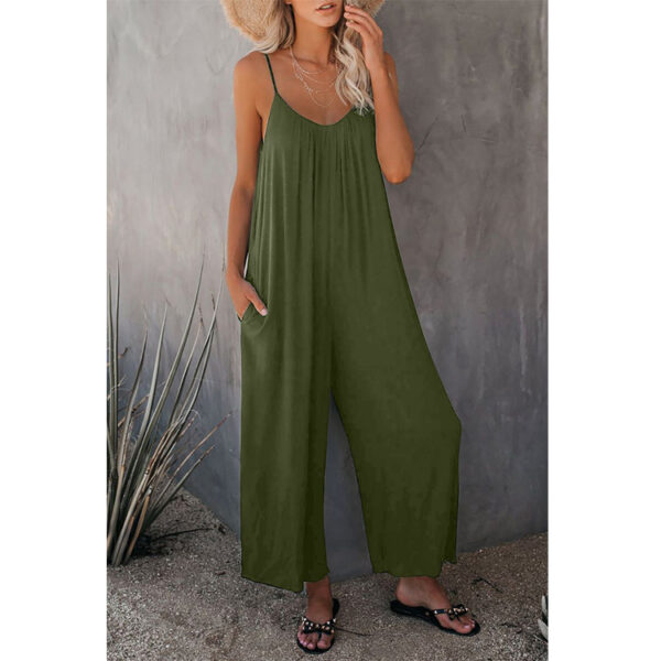 Women's Fashion Solid Color Pocket Loose Casual Sling Jumpsuit - Image 2