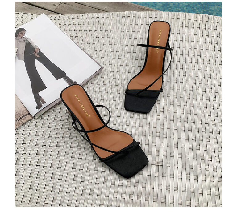 Square toe  thin strap chunky heel sandals - Image 4