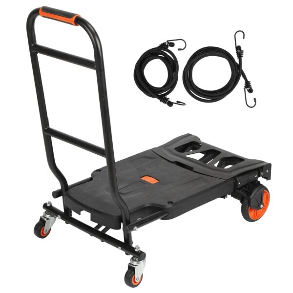 Portable Flat Bed Trailer Multifunction Foldable Hand Truck with 2 Straps for Home Use - Image 8