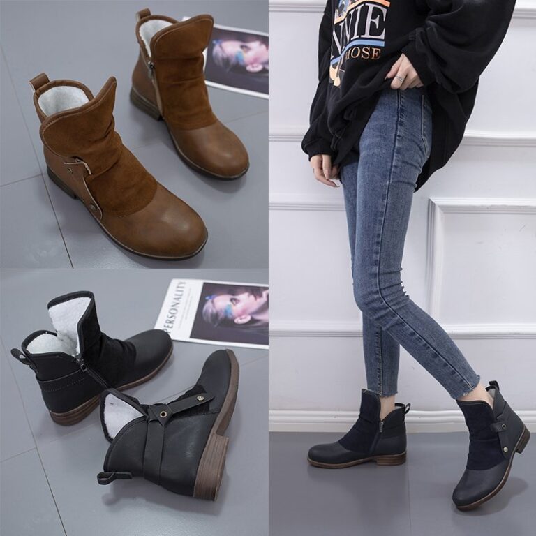 Belt buckle flat thick heel women's boots